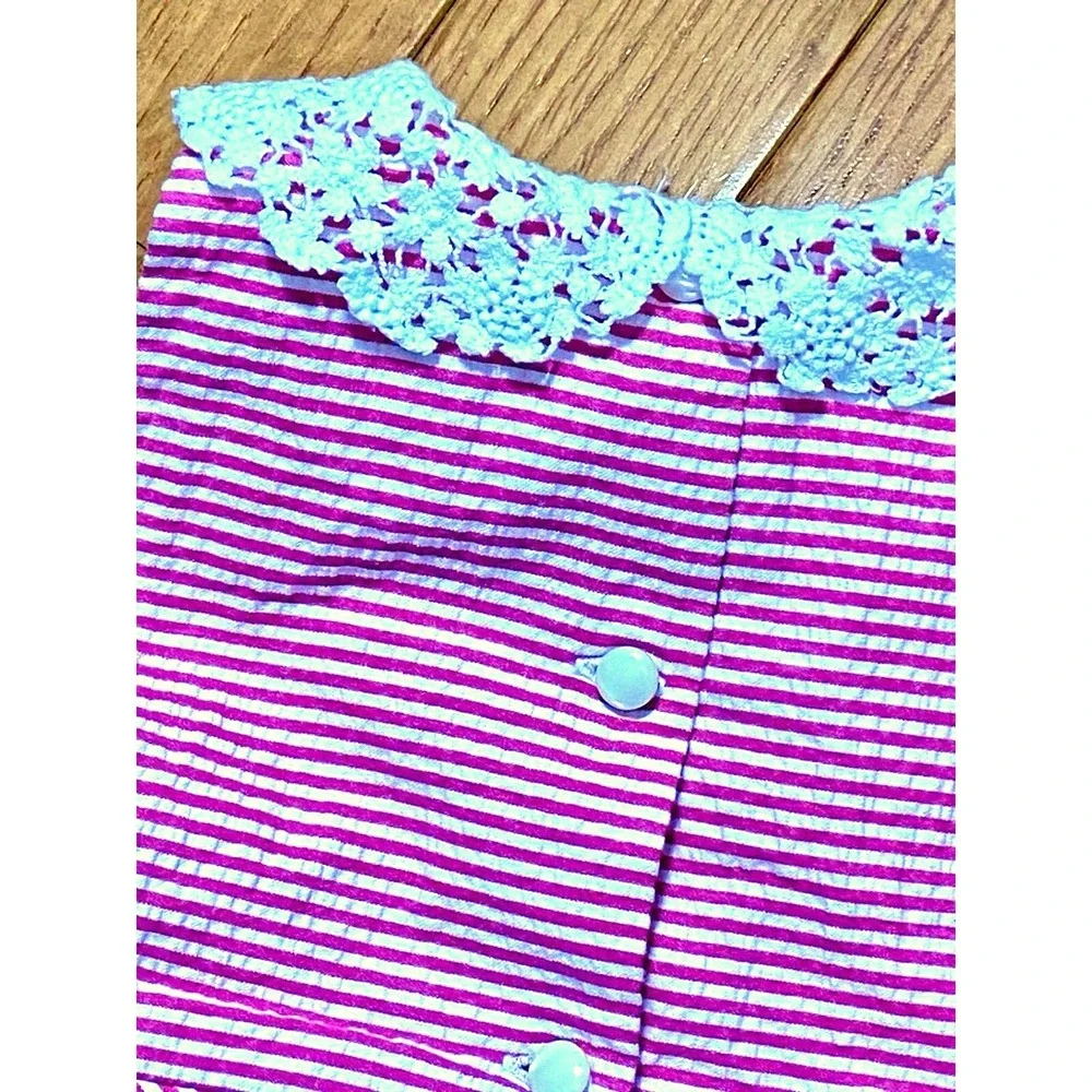 Ralph Lauren Baby Girls Pink‎ White Striped Seersucker Lace Collar Dress 18M